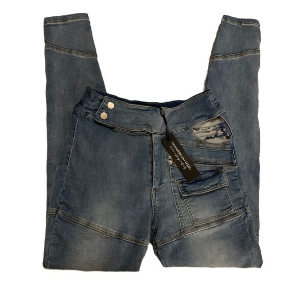 Maniere De Voir Jeans Sz 4 NWT Denim Cut Out Skinny Avant Garde Punk Grunge Y2K - Picture 1 of 8